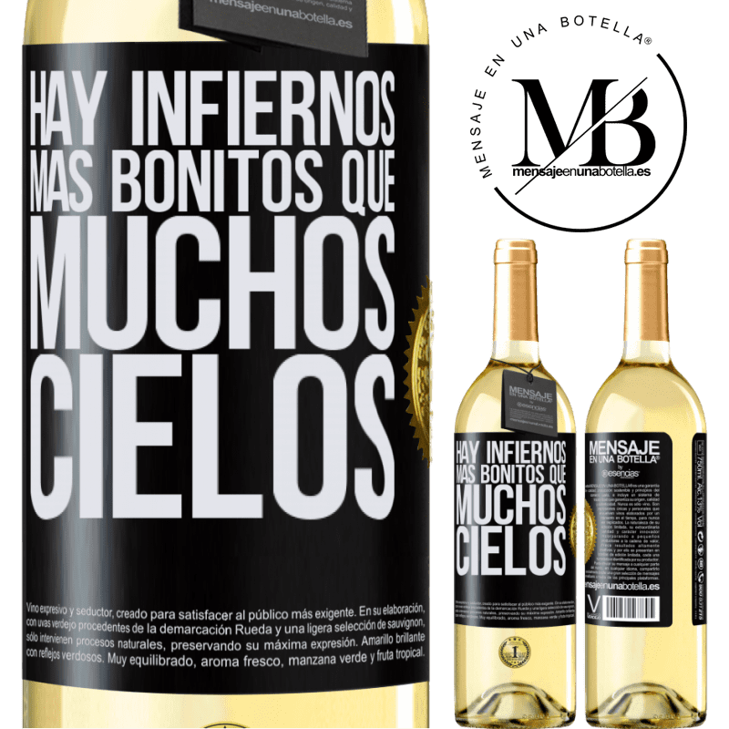 29,95 € Envío gratis | Vino Blanco Edición WHITE Hay infiernos más bonitos que muchos cielos Etiqueta Negra. Etiqueta personalizable Vino joven Cosecha 2023 Verdejo