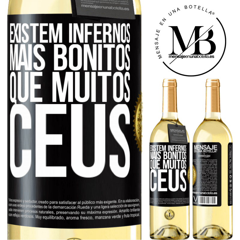 29,95 € Envio grátis | Vinho branco Edição WHITE Existem infernos mais bonitos que muitos céus Etiqueta Preta. Etiqueta personalizável Vinho jovem Colheita 2023 Verdejo