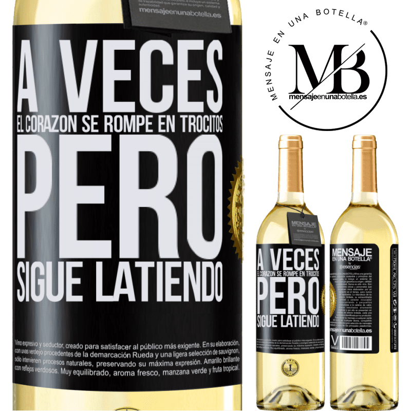 29,95 € Envoi gratuit | Vin blanc Édition WHITE Parfois, le cœur se brise en petits morceaux, mais il continue de battre Étiquette Noire. Étiquette personnalisable Vin jeune Récolte 2022 Verdejo