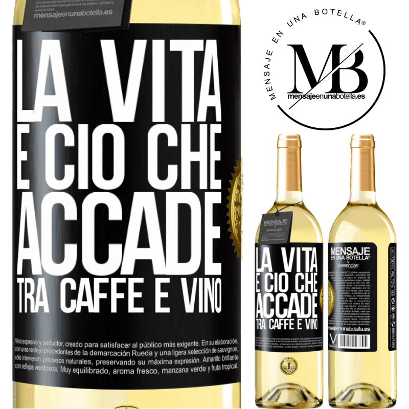 29,95 € Spedizione Gratuita | Vino bianco Edizione WHITE La vita è ciò che accade tra caffè e vino Etichetta Nera. Etichetta personalizzabile Vino giovane Raccogliere 2024 Verdejo