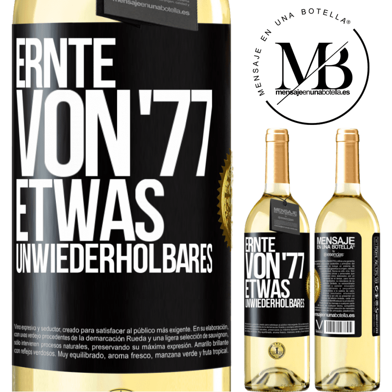 29,95 € Kostenloser Versand | Weißwein WHITE Ausgabe Ernte von '77, etwas Unwiederholbares Schwarzes Etikett. Anpassbares Etikett Junger Wein Ernte 2024 Verdejo