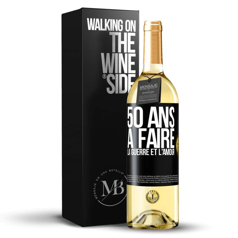 29,95 € Envoi gratuit | Vin blanc Édition WHITE 50 ans à faire la guerre et l'amour Étiquette Noire. Étiquette personnalisable Vin jeune Récolte 2023 Verdejo