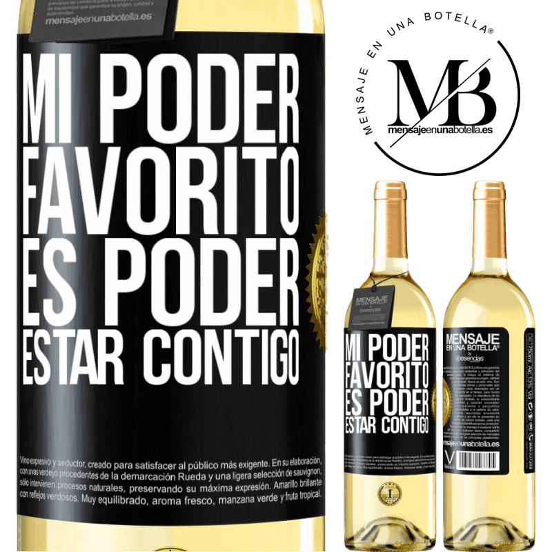 29,95 € Envío gratis | Vino Blanco Edición WHITE Mi poder favorito es poder estar contigo Etiqueta Negra. Etiqueta personalizable Vino joven Cosecha 2025 Verdejo