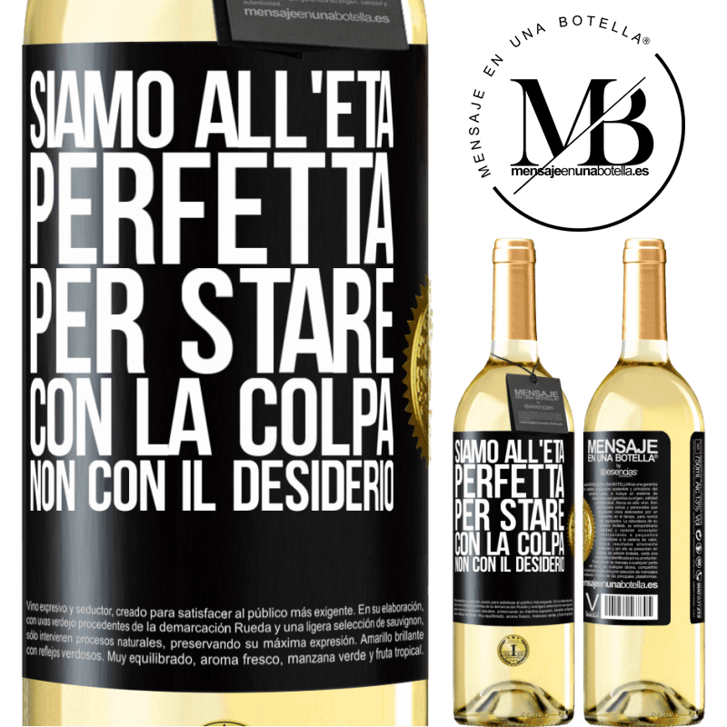 29,95 € Spedizione Gratuita | Vino bianco Edizione WHITE Siamo all'età perfetta, per stare con la colpa, non con il desiderio Etichetta Nera. Etichetta personalizzabile Vino giovane Raccogliere 2023 Verdejo