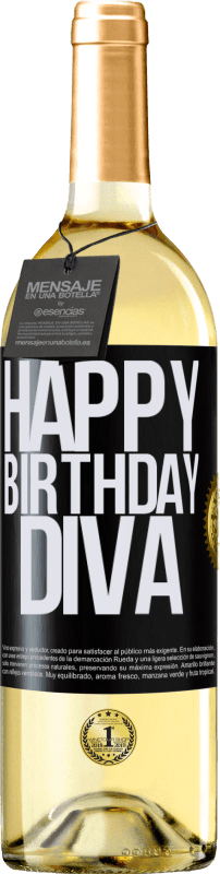 29,95 € | Vino Blanco Edición WHITE Happy birthday Diva Etiqueta Negra. Etiqueta personalizable Vino joven Cosecha 2023 Verdejo