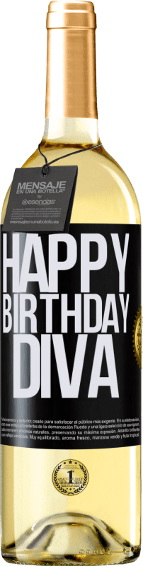 29,95 € | Vino Blanco Edición WHITE Happy birthday Diva Etiqueta Negra. Etiqueta personalizable Vino joven Cosecha 2024 Verdejo