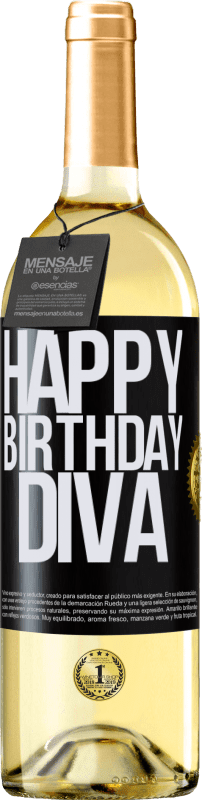29,95 € Envío gratis | Vino Blanco Edición WHITE Happy birthday Diva Etiqueta Negra. Etiqueta personalizable Vino joven Cosecha 2025 Verdejo