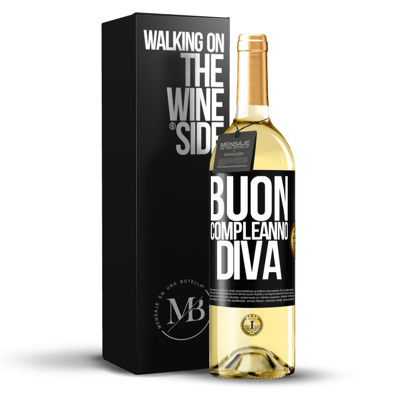 29,95 € Spedizione Gratuita | Vino bianco Edizione WHITE Buon compleanno Diva Etichetta Nera. Etichetta personalizzabile Vino giovane Raccogliere 2023 Verdejo
