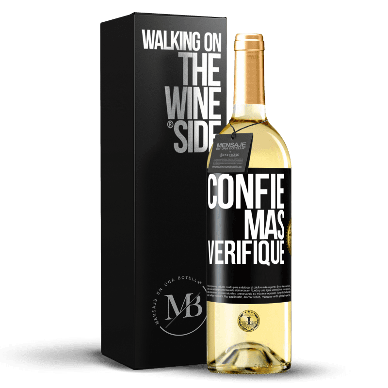 29,95 € Envio grátis | Vinho branco Edição WHITE Confie, mas verifique Etiqueta Preta. Etiqueta personalizável Vinho jovem Colheita 2023 Verdejo