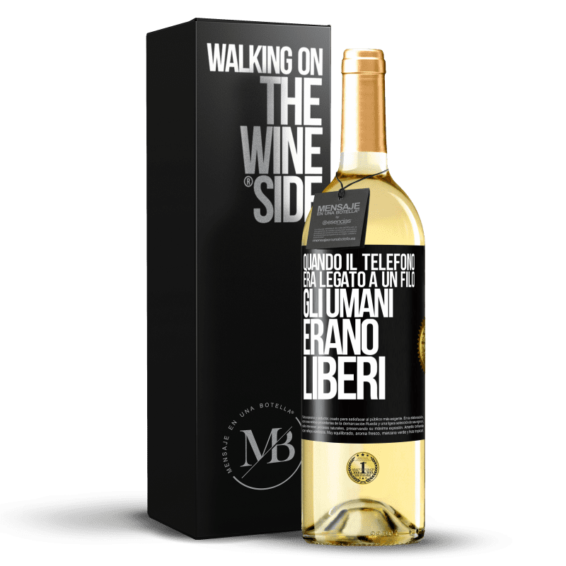 29,95 € Spedizione Gratuita | Vino bianco Edizione WHITE Quando il telefono era legato a un filo, gli umani erano liberi Etichetta Nera. Etichetta personalizzabile Vino giovane Raccogliere 2024 Verdejo