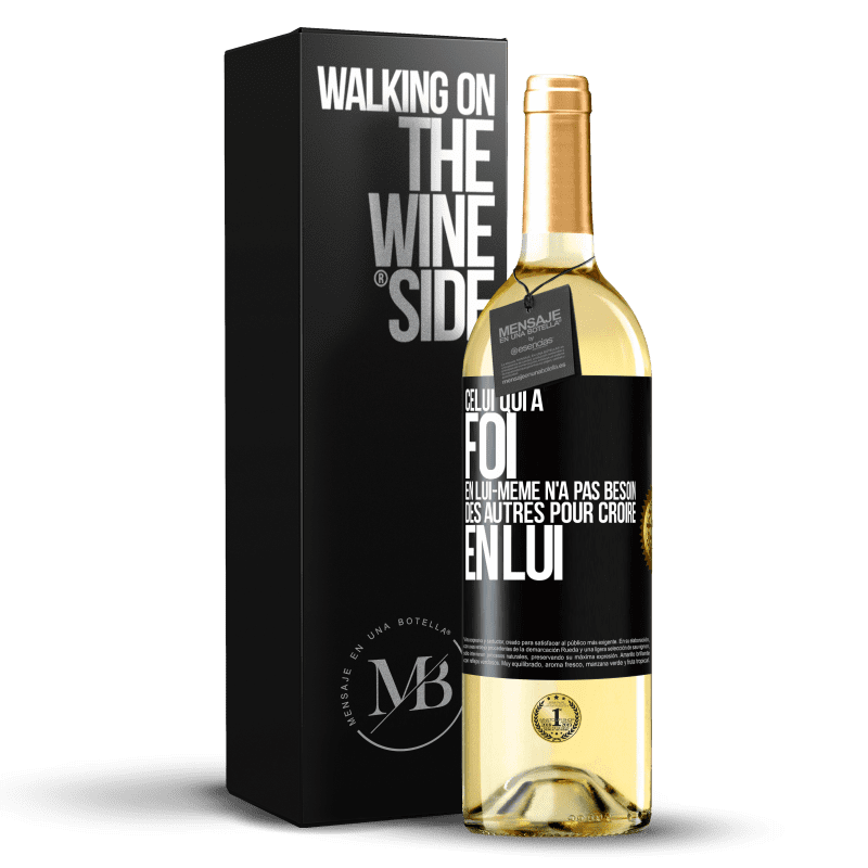 29,95 € Envoi gratuit | Vin blanc Édition WHITE Celui qui a foi en lui-même n'a pas besoin des autres pour croire en lui Étiquette Noire. Étiquette personnalisable Vin jeune Récolte 2024 Verdejo