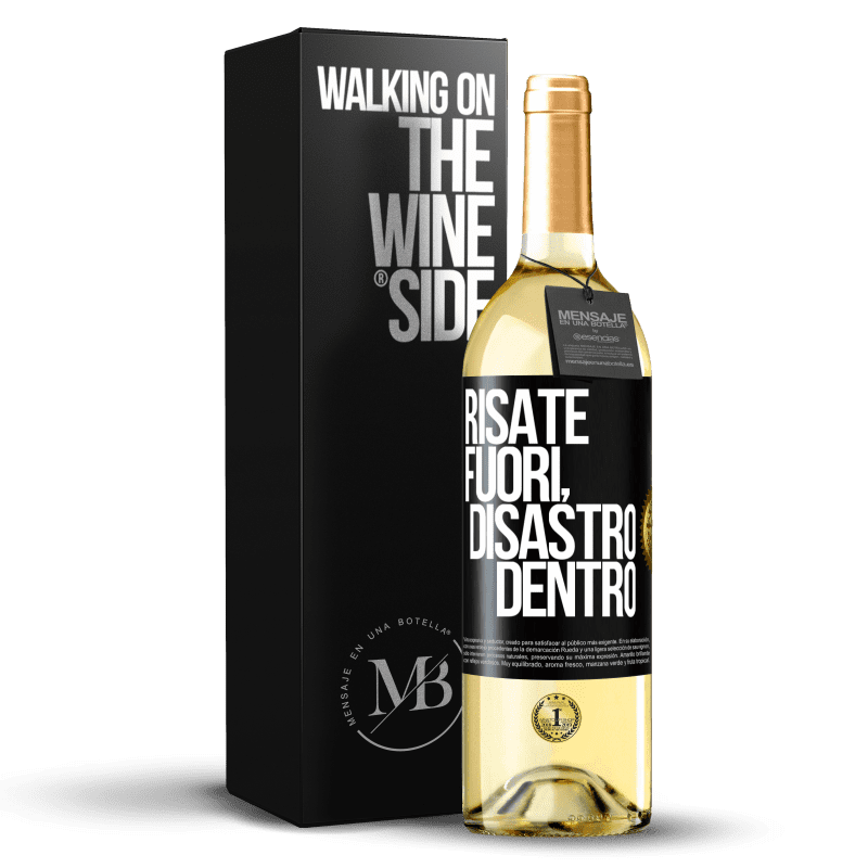 29,95 € Spedizione Gratuita | Vino bianco Edizione WHITE Risate fuori, disastro dentro Etichetta Nera. Etichetta personalizzabile Vino giovane Raccogliere 2024 Verdejo