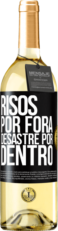 Envio grátis | Vinho branco Edição WHITE Risos por fora, desastre por dentro Etiqueta Preta. Etiqueta personalizável Vinho jovem Colheita 2023 Verdejo