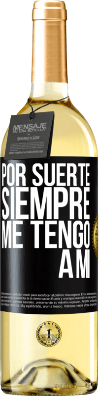 29,95 € Envío gratis | Vino Blanco Edición WHITE Por suerte siempre me tengo a mí Etiqueta Negra. Etiqueta personalizable Vino joven Cosecha 2023 Verdejo