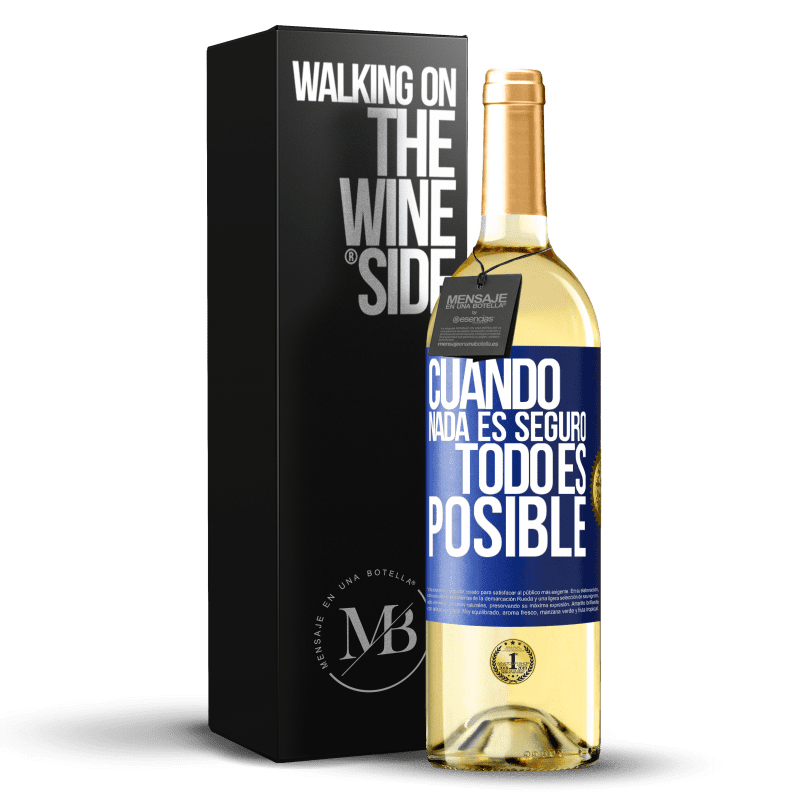 29,95 € Envío gratis | Vino Blanco Edición WHITE Cuando nada es seguro, todo es posible Etiqueta Azul. Etiqueta personalizable Vino joven Cosecha 2024 Verdejo