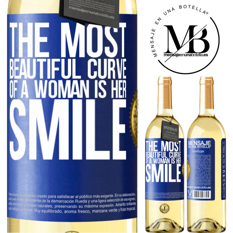 29,95 € Free Shipping | White Wine WHITE Edition The most beautiful curve of a woman is her smile Blue Label. Customizable label Young wine Harvest 2022 Verdejo