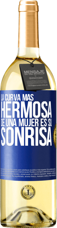 29,95 € Envío gratis | Vino Blanco Edición WHITE La curva más hermosa de una mujer es su sonrisa Etiqueta Azul. Etiqueta personalizable Vino joven Cosecha 2025 Verdejo