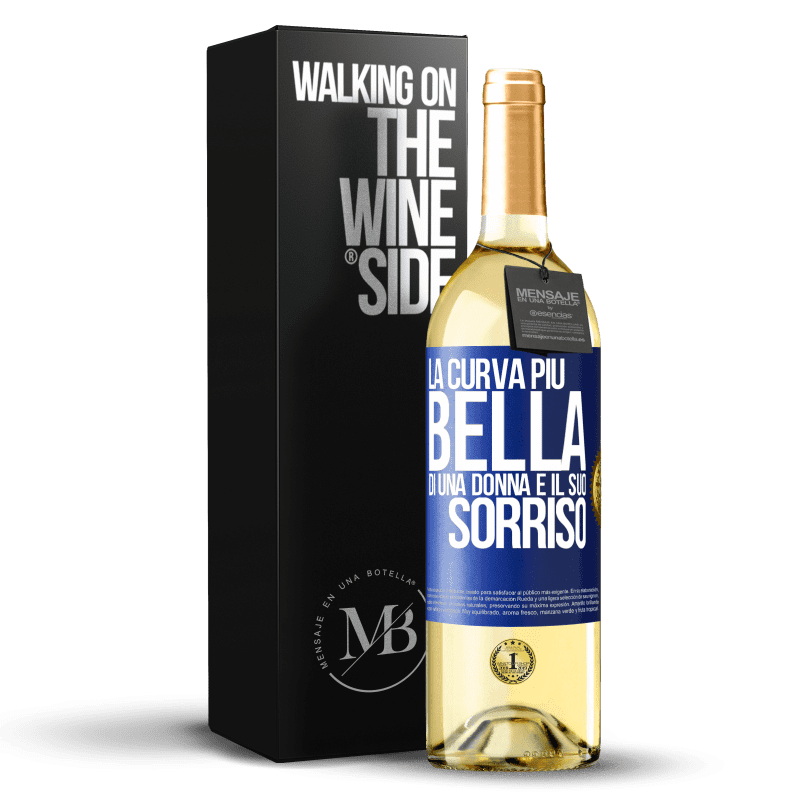 29,95 € Spedizione Gratuita | Vino bianco Edizione WHITE La curva più bella di una donna è il suo sorriso Etichetta Blu. Etichetta personalizzabile Vino giovane Raccogliere 2024 Verdejo