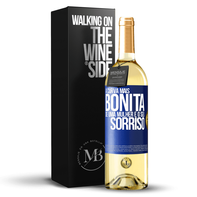 29,95 € Envio grátis | Vinho branco Edição WHITE A curva mais bonita de uma mulher é o seu sorriso Etiqueta Azul. Etiqueta personalizável Vinho jovem Colheita 2024 Verdejo