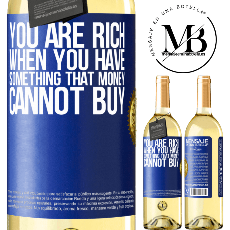 29,95 € Free Shipping | White Wine WHITE Edition You are rich when you have something that money cannot buy Blue Label. Customizable label Young wine Harvest 2022 Verdejo
