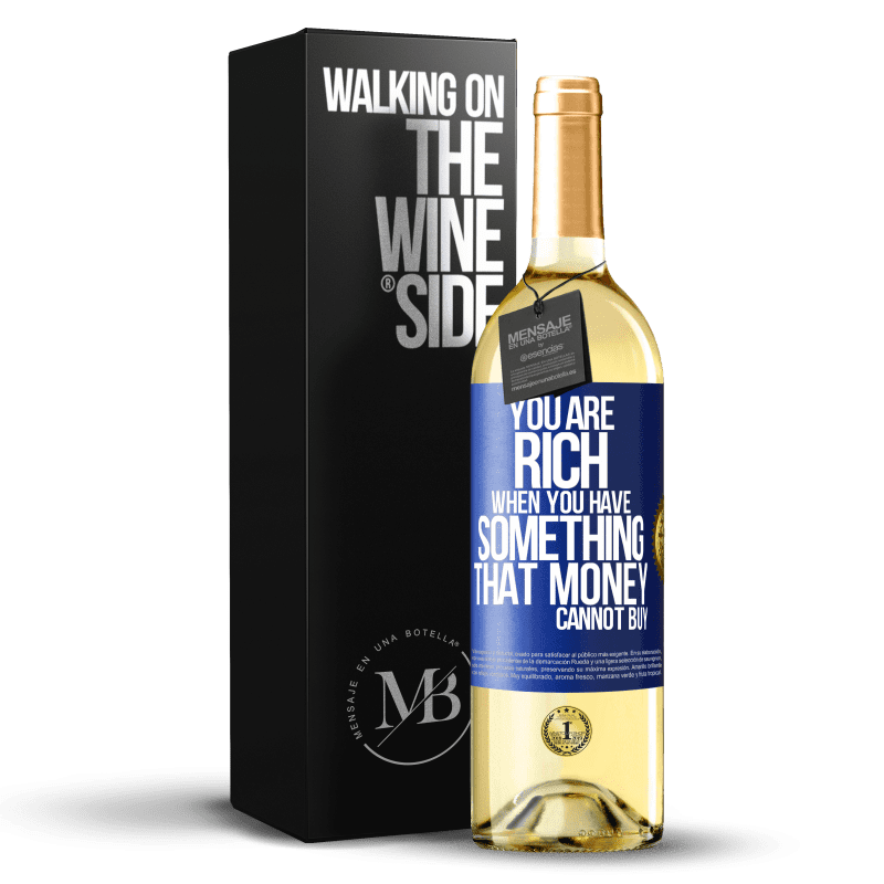 29,95 € Free Shipping | White Wine WHITE Edition You are rich when you have something that money cannot buy Blue Label. Customizable label Young wine Harvest 2024 Verdejo