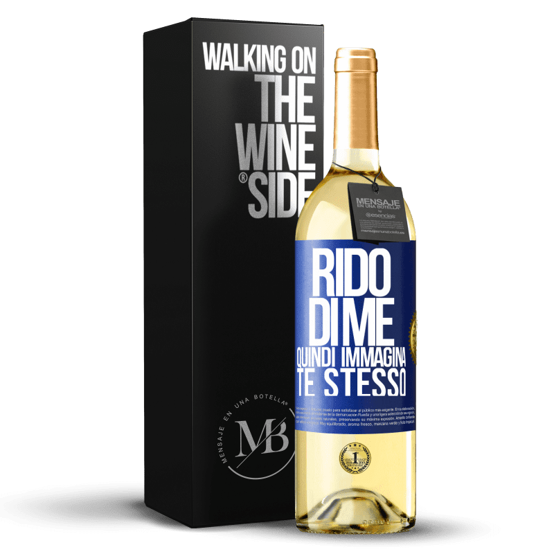 29,95 € Spedizione Gratuita | Vino bianco Edizione WHITE Rido di me, quindi immagina te stesso Etichetta Blu. Etichetta personalizzabile Vino giovane Raccogliere 2024 Verdejo