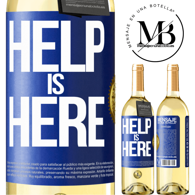 29,95 € Kostenloser Versand | Weißwein WHITE Ausgabe Help is Here Blaue Markierung. Anpassbares Etikett Junger Wein Ernte 2024 Verdejo