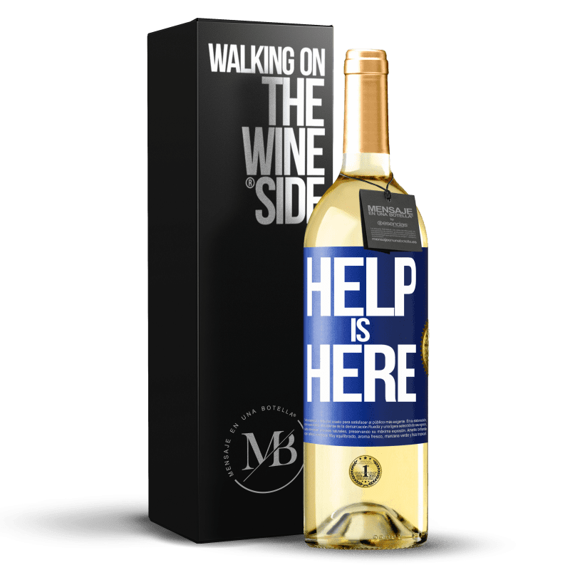 24,95 € Kostenloser Versand | Weißwein WHITE Ausgabe Help is Here Blaue Markierung. Anpassbares Etikett Junger Wein Ernte 2021 Verdejo