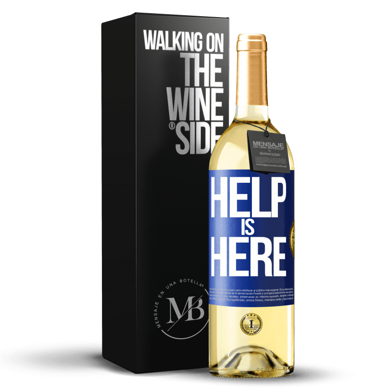 29,95 € Kostenloser Versand | Weißwein WHITE Ausgabe Help is Here Blaue Markierung. Anpassbares Etikett Junger Wein Ernte 2024 Verdejo