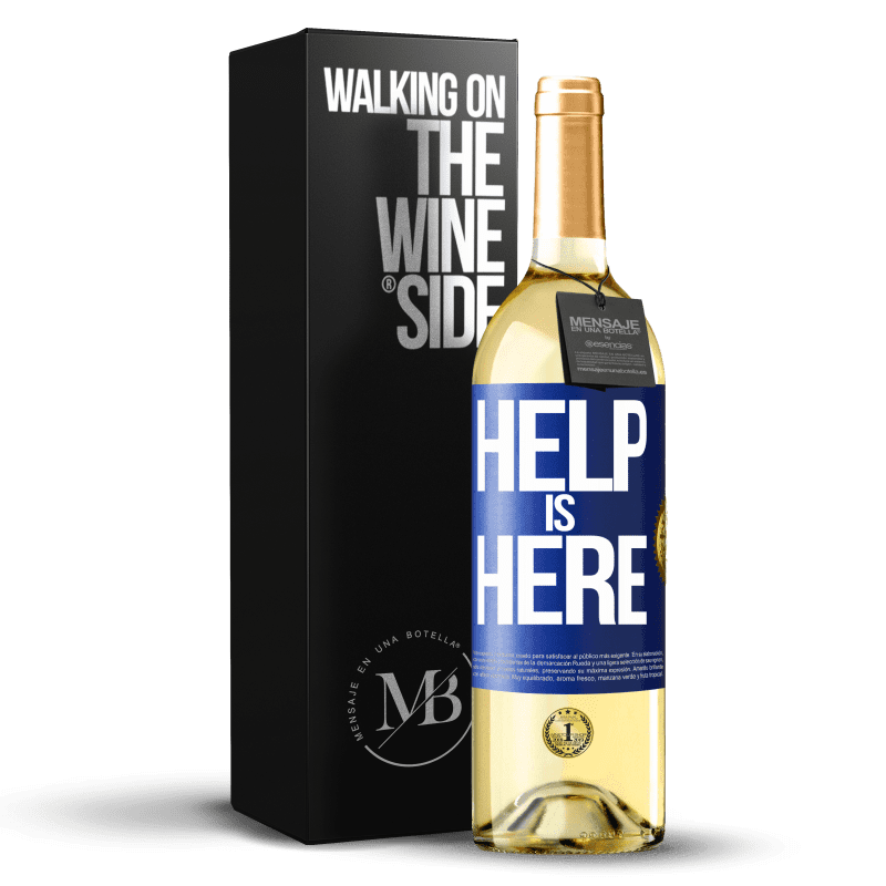 29,95 € Spedizione Gratuita | Vino bianco Edizione WHITE Help is Here Etichetta Blu. Etichetta personalizzabile Vino giovane Raccogliere 2024 Verdejo