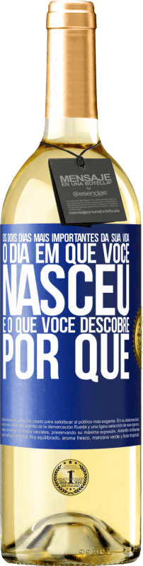 29,95 € | Vinho branco Edição WHITE Os dois dias mais importantes da sua vida: o dia em que você nasceu e o que você descobre por que Etiqueta Azul. Etiqueta personalizável Vinho jovem Colheita 2025 Verdejo