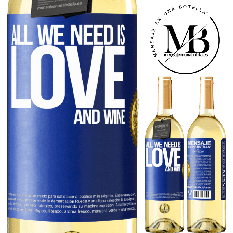 29,95 € Envoi gratuit | Vin blanc Édition WHITE All we need is love and wine Étiquette Bleue. Étiquette personnalisable Vin jeune Récolte 2022 Verdejo