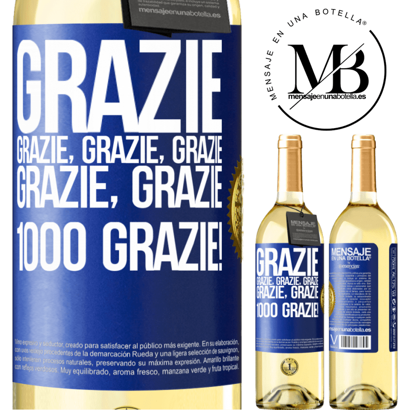 29,95 € Spedizione Gratuita | Vino bianco Edizione WHITE Grazie, grazie, grazie, grazie, grazie, grazie 1000 Grazie! Etichetta Blu. Etichetta personalizzabile Vino giovane Raccogliere 2023 Verdejo