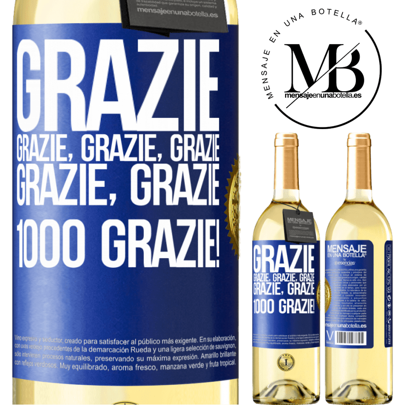 29,95 € Spedizione Gratuita | Vino bianco Edizione WHITE Grazie, grazie, grazie, grazie, grazie, grazie 1000 Grazie! Etichetta Blu. Etichetta personalizzabile Vino giovane Raccogliere 2025 Verdejo