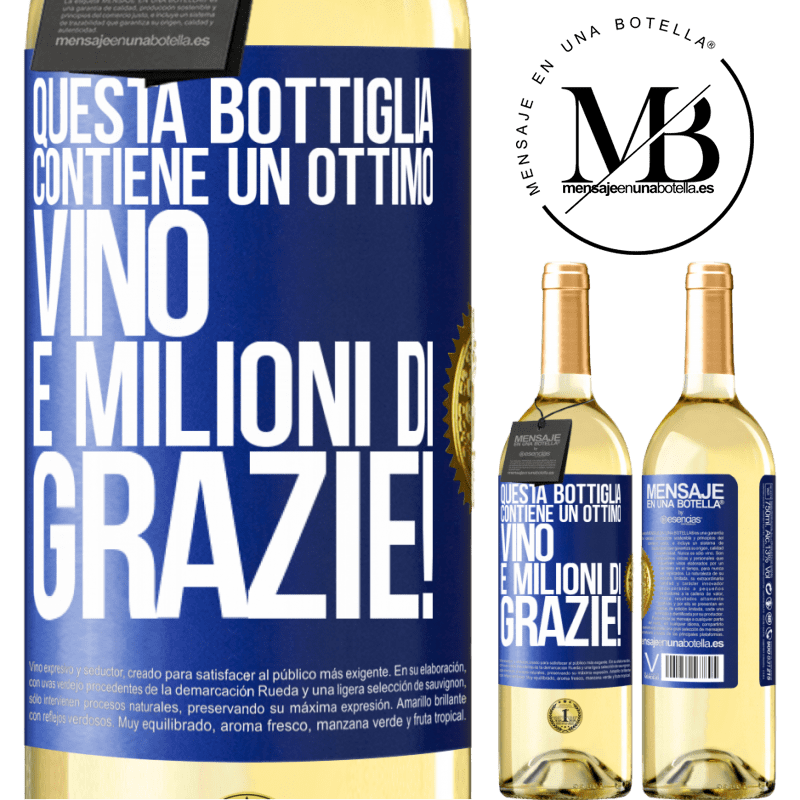 29,95 € Spedizione Gratuita | Vino bianco Edizione WHITE Questa bottiglia contiene un ottimo vino e milioni di GRAZIE! Etichetta Blu. Etichetta personalizzabile Vino giovane Raccogliere 2023 Verdejo