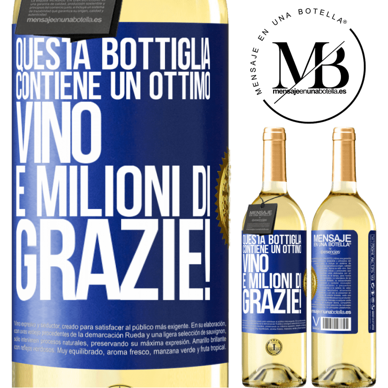 29,95 € Spedizione Gratuita | Vino bianco Edizione WHITE Questa bottiglia contiene un ottimo vino e milioni di GRAZIE! Etichetta Blu. Etichetta personalizzabile Vino giovane Raccogliere 2025 Verdejo