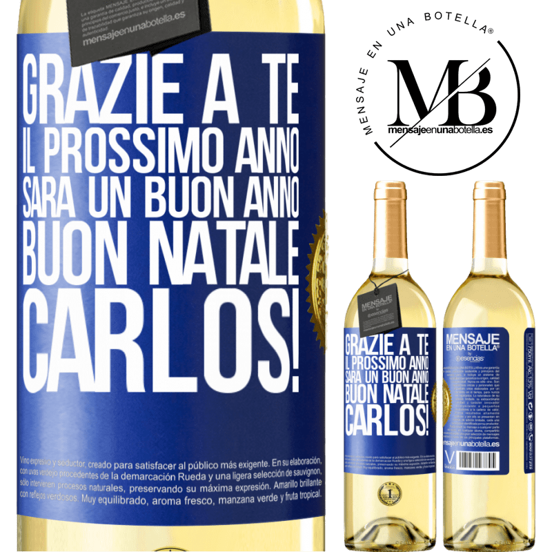 29,95 € Spedizione Gratuita | Vino bianco Edizione WHITE Grazie a te il prossimo anno sarà un buon anno. Buon Natale, Carlos! Etichetta Blu. Etichetta personalizzabile Vino giovane Raccogliere 2023 Verdejo