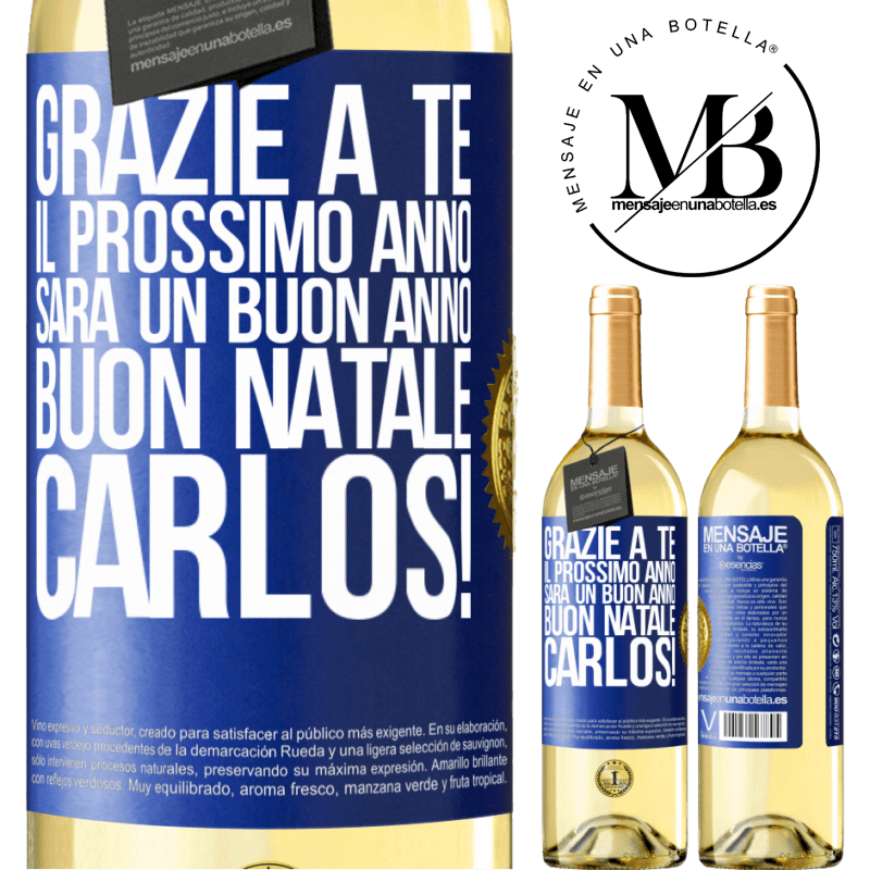 29,95 € Spedizione Gratuita | Vino bianco Edizione WHITE Grazie a te il prossimo anno sarà un buon anno. Buon Natale, Carlos! Etichetta Blu. Etichetta personalizzabile Vino giovane Raccogliere 2025 Verdejo