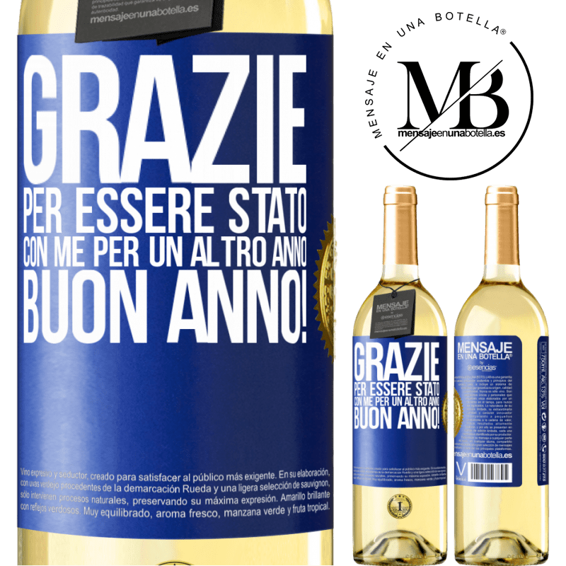 29,95 € Spedizione Gratuita | Vino bianco Edizione WHITE Grazie per essere stato con me per un altro anno. Buon anno! Etichetta Blu. Etichetta personalizzabile Vino giovane Raccogliere 2024 Verdejo