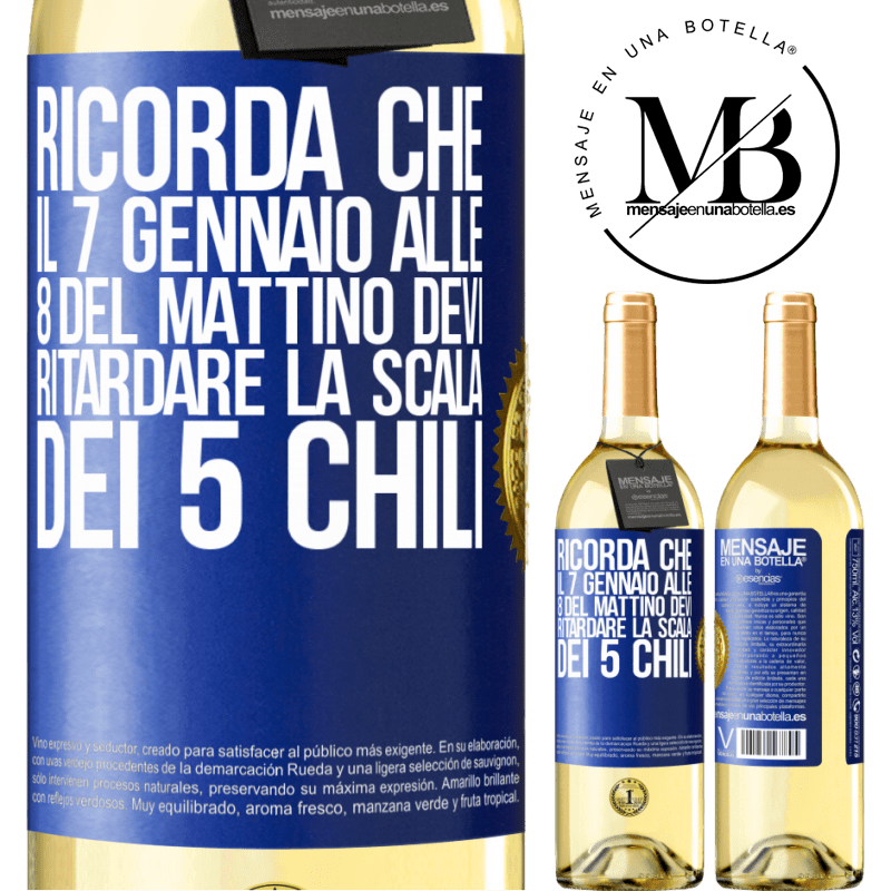 29,95 € Spedizione Gratuita | Vino bianco Edizione WHITE Ricorda che il 7 gennaio alle 8 del mattino devi ritardare la scala dei 5 chili Etichetta Blu. Etichetta personalizzabile Vino giovane Raccogliere 2023 Verdejo