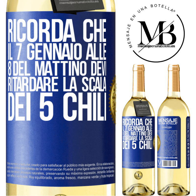 29,95 € Spedizione Gratuita | Vino bianco Edizione WHITE Ricorda che il 7 gennaio alle 8 del mattino devi ritardare la scala dei 5 chili Etichetta Blu. Etichetta personalizzabile Vino giovane Raccogliere 2025 Verdejo