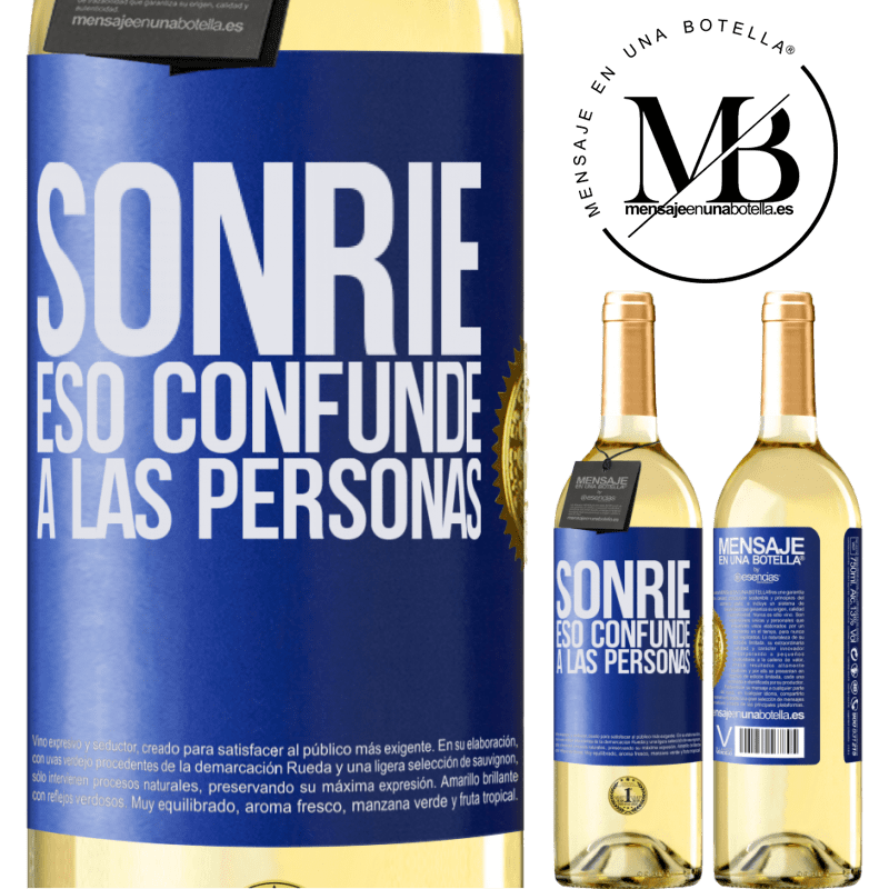 29,95 € Envoi gratuit | Vin blanc Édition WHITE Sourire, qui déroute les gens Étiquette Bleue. Étiquette personnalisable Vin jeune Récolte 2022 Verdejo