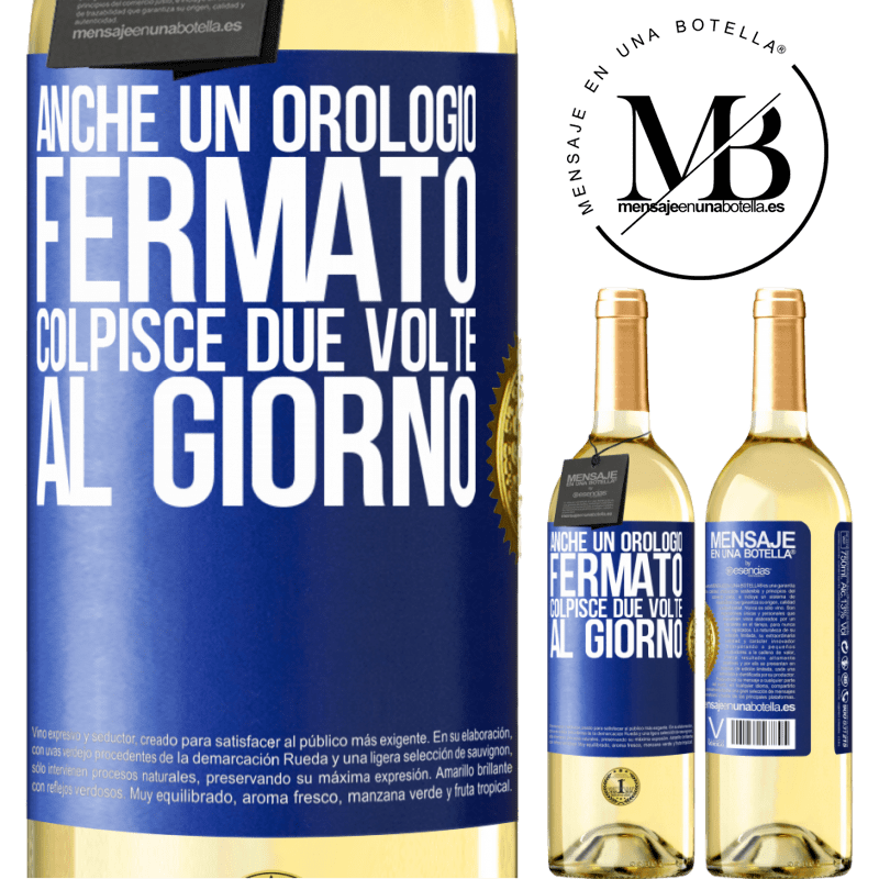 29,95 € Spedizione Gratuita | Vino bianco Edizione WHITE Anche un orologio fermato colpisce due volte al giorno Etichetta Blu. Etichetta personalizzabile Vino giovane Raccogliere 2025 Verdejo