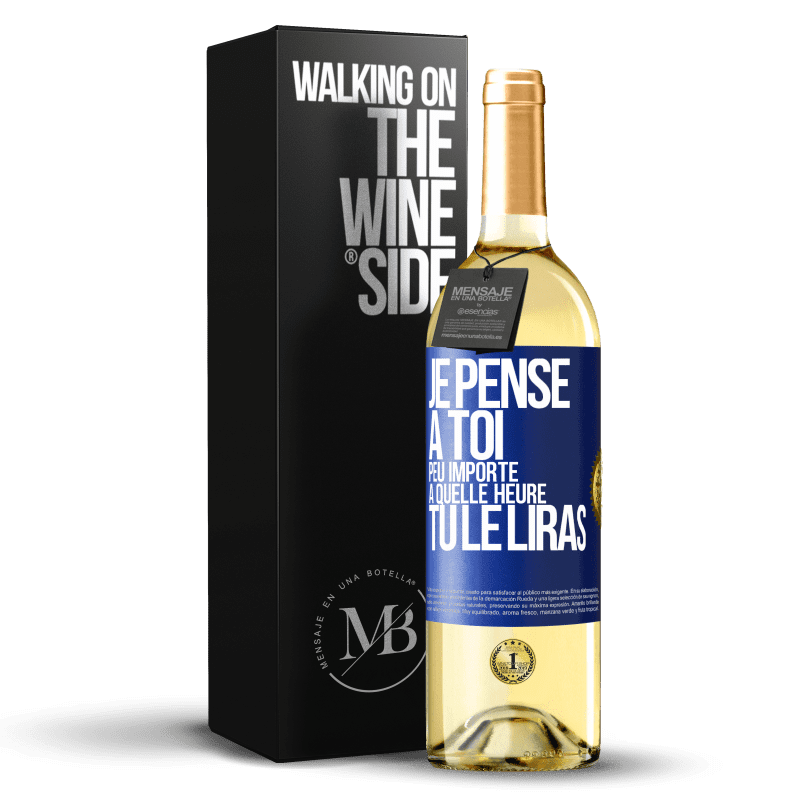 29,95 € Envoi gratuit | Vin blanc Édition WHITE Je pense à toi. Peu importe à quelle heure tu le liras Étiquette Bleue. Étiquette personnalisable Vin jeune Récolte 2024 Verdejo