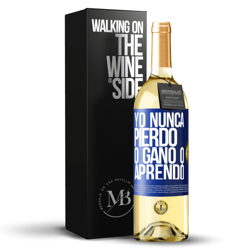 29,95 € Envío gratis | Vino Blanco Edición WHITE Yo nunca pierdo. O gano o aprendo Etiqueta Azul. Etiqueta personalizable Vino joven Cosecha 2025 Verdejo