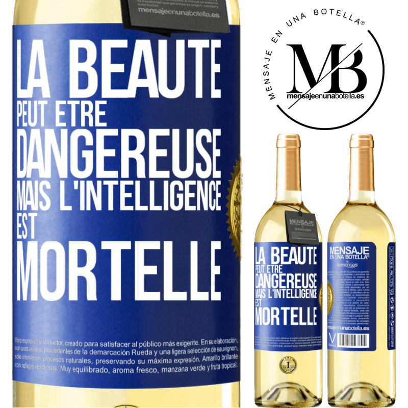 29,95 € Envoi gratuit | Vin blanc Édition WHITE La beauté peut être dangereuse, mais l'intelligence est mortelle Étiquette Bleue. Étiquette personnalisable Vin jeune Récolte 2024 Verdejo