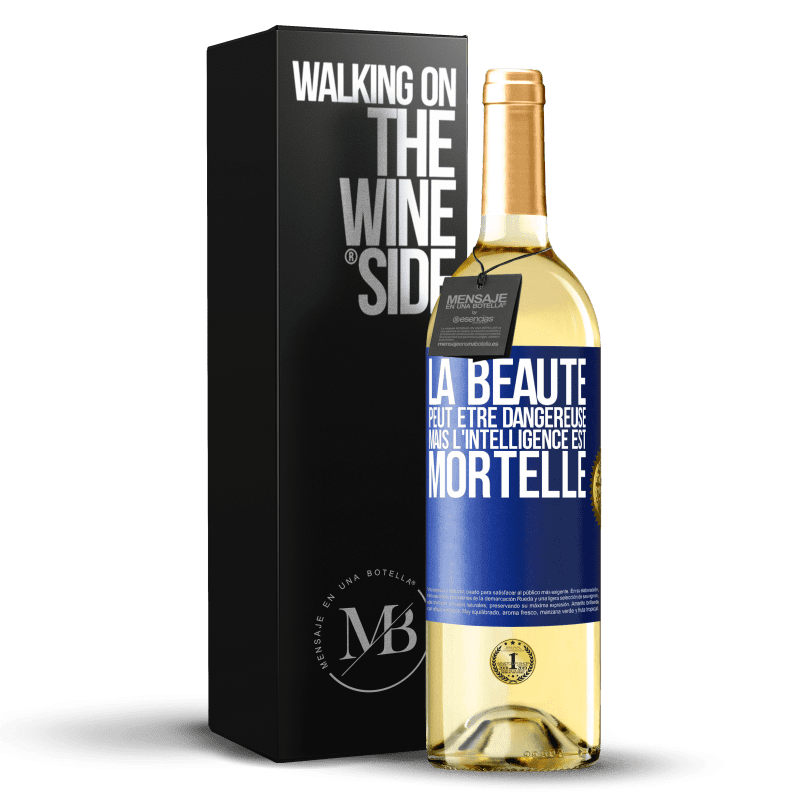 29,95 € Envoi gratuit | Vin blanc Édition WHITE La beauté peut être dangereuse, mais l'intelligence est mortelle Étiquette Bleue. Étiquette personnalisable Vin jeune Récolte 2023 Verdejo