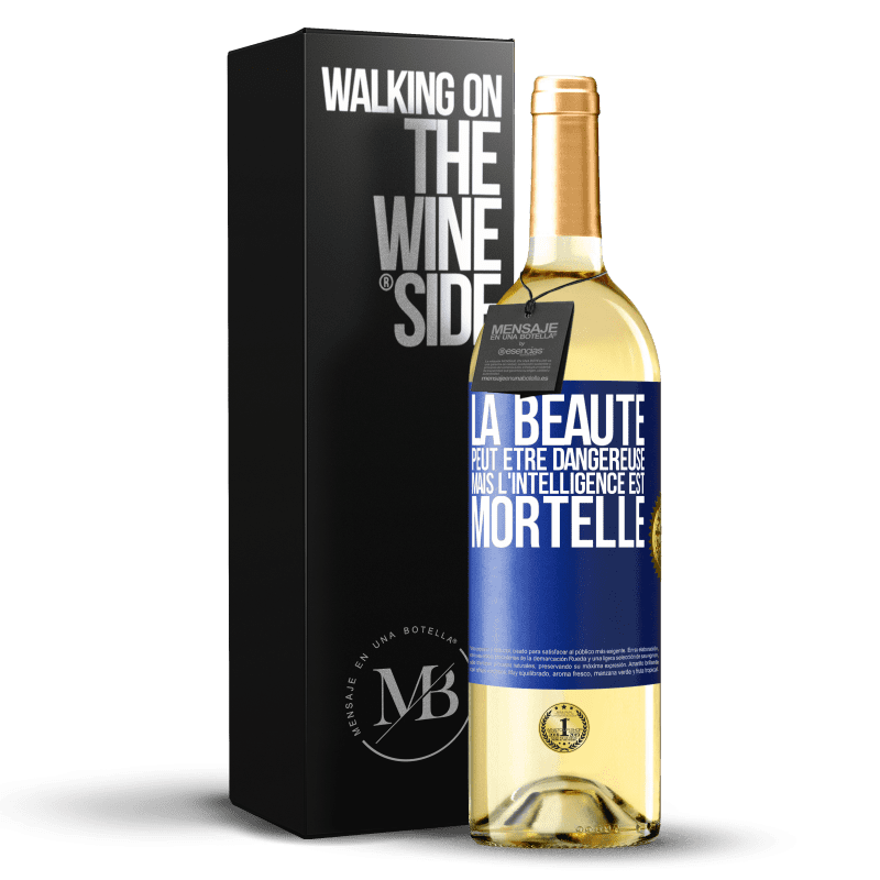 29,95 € Envoi gratuit | Vin blanc Édition WHITE La beauté peut être dangereuse, mais l'intelligence est mortelle Étiquette Bleue. Étiquette personnalisable Vin jeune Récolte 2024 Verdejo