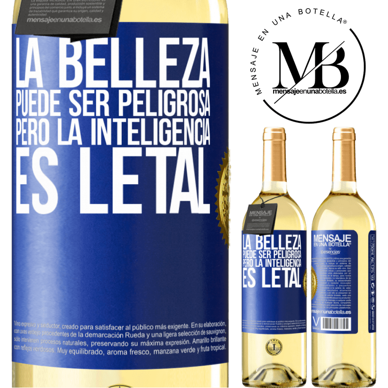 29,95 € Envoi gratuit | Vin blanc Édition WHITE La beauté peut être dangereuse, mais l'intelligence est mortelle Étiquette Bleue. Étiquette personnalisable Vin jeune Récolte 2022 Verdejo