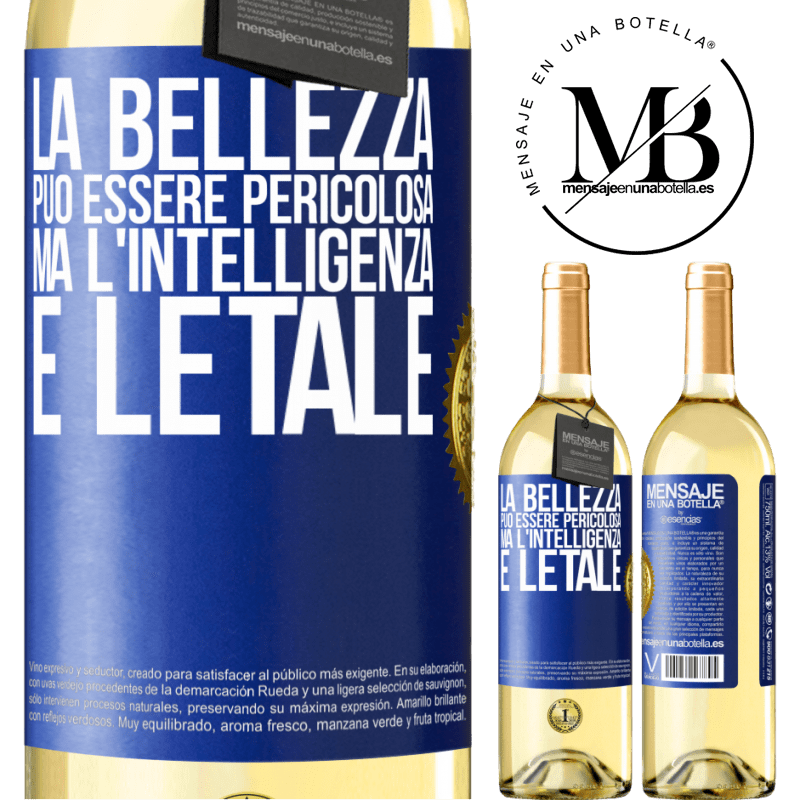 29,95 € Spedizione Gratuita | Vino bianco Edizione WHITE La bellezza può essere pericolosa, ma l'intelligenza è letale Etichetta Blu. Etichetta personalizzabile Vino giovane Raccogliere 2024 Verdejo